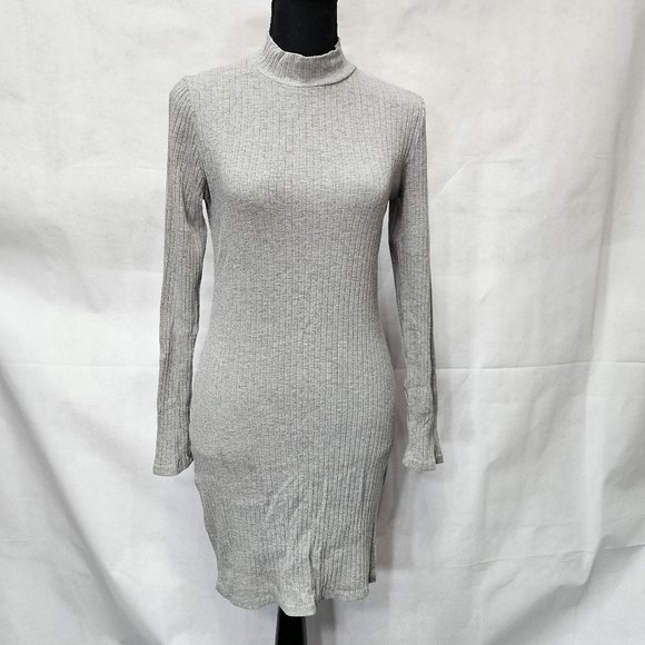 Heart & Hips Grey Ribbed Pencil Dress High Neck Size L - Picture 2 of 7